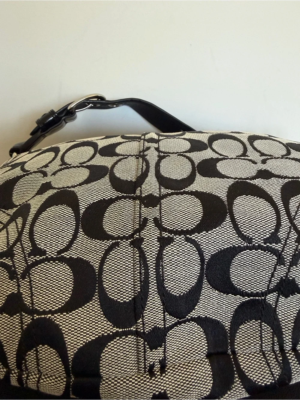 Coach Soho Signature Demi Shoulder Bag F13114 Black White Jacquard